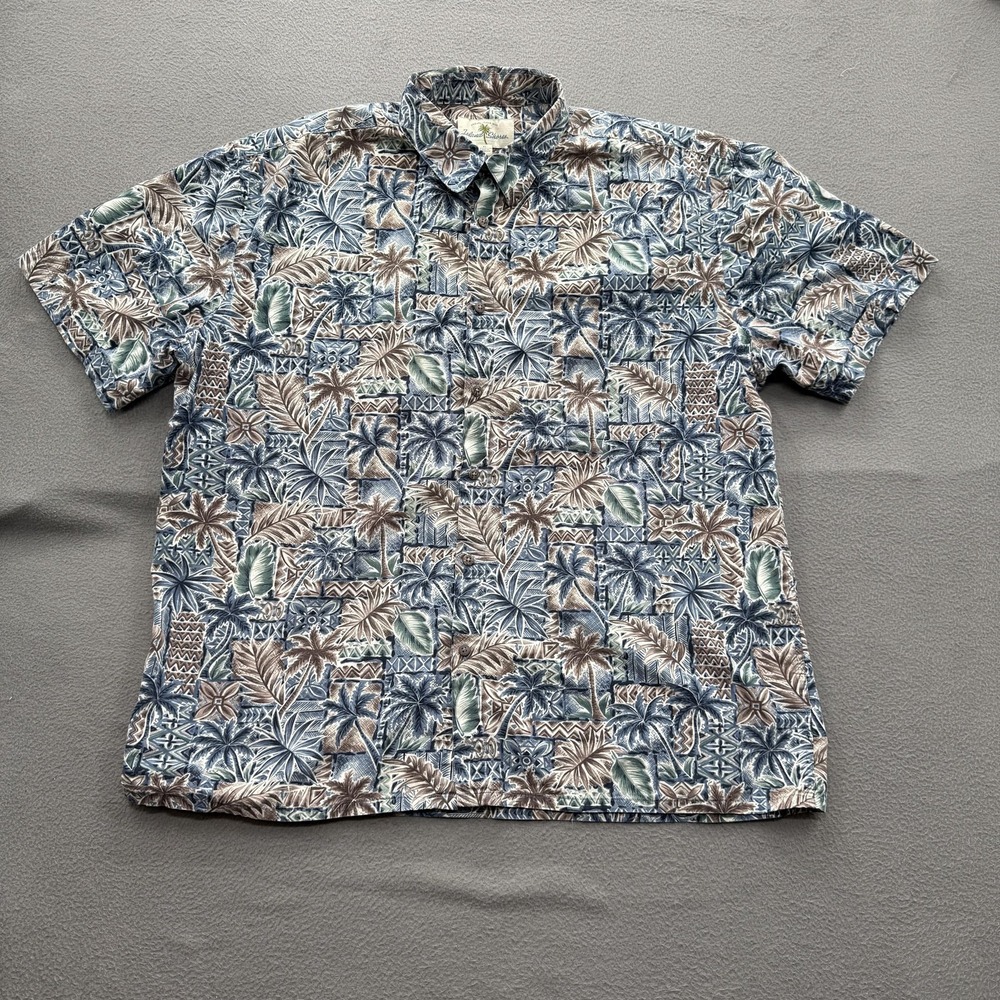Island Shores Shirt Mens XL Blue Tropical Palm Hawaiian‎ Short Sleeve Button Up